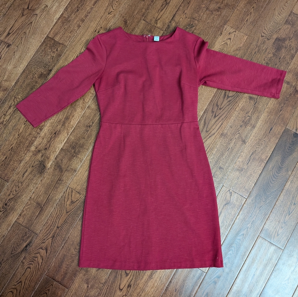 EUC Old Navy Sheath Midi Dress 3/4 Sleeve Maroon Zip Back Size Small